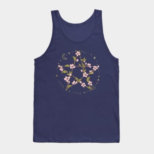 Cottagecore Witchcore Flowery Pentagram with Moons and Stars Tank Top